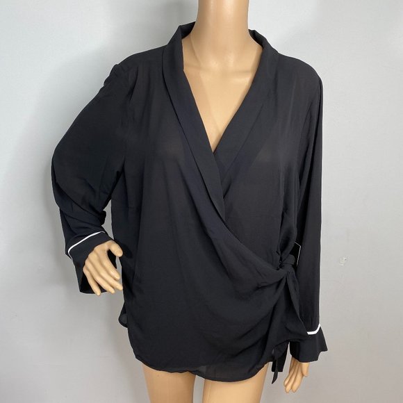 black chiffon wrap top